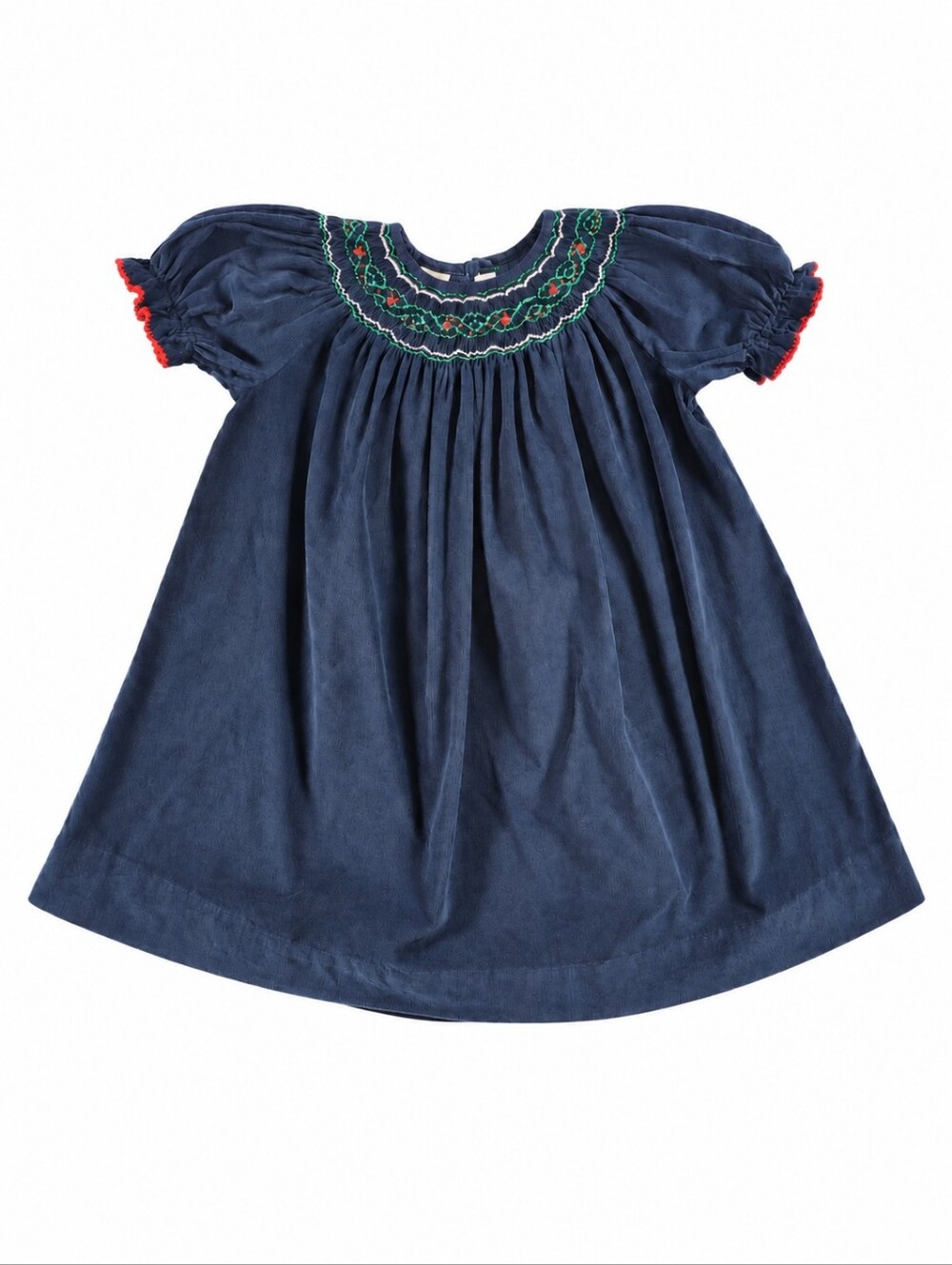Vive La Fete Girls 4T Navy Corduroy Smocked Floral Holiday Dress Cotton